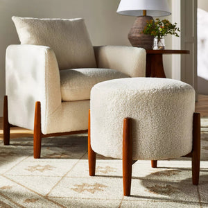 Elroy Sherpa Round Ottoman with Wood Legs Cream - Threshold™ designed with Studio McGee 583AH