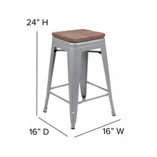 Load image into Gallery viewer, Flash Furniture 24&quot; High Metal Counter-Height, Indoor Bar Stool with Wood Seat - Stackable Set of 4

