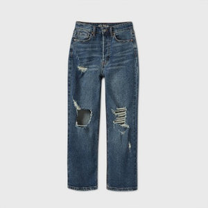 Women's High-Rise Distressed Straight Jeans