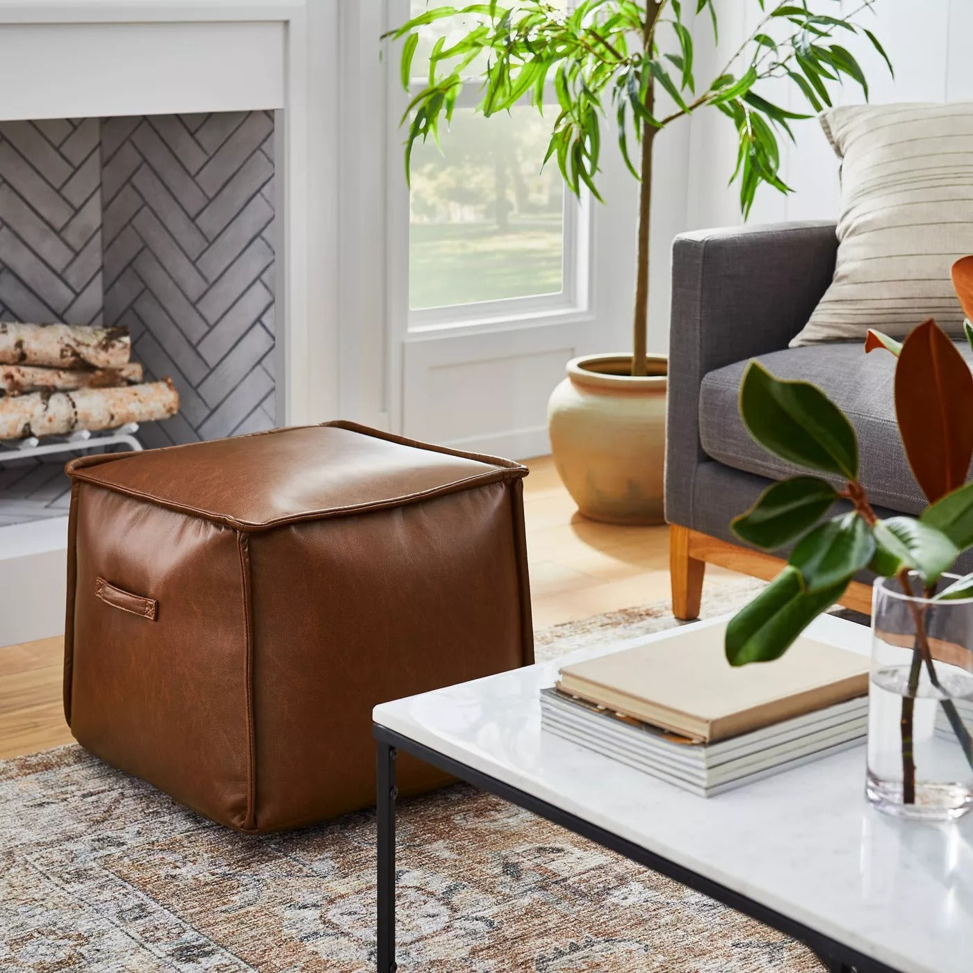 Evanston Leather Cube Pouf - Threshold™ designed with Studio McGee 634AH