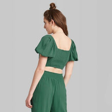 Load image into Gallery viewer, Women's Puff Short Sleeve Woven Tie Front Blouse
