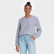 Load image into Gallery viewer, Women's Striped Long Sleeve Half Placket Blouse
