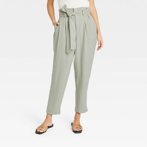 Women's High-Rise Paperbag Ankle Pants