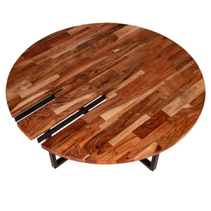 36" Round Wooden Top Coffee Table with Metal Base Brown/Black - The Urban Port