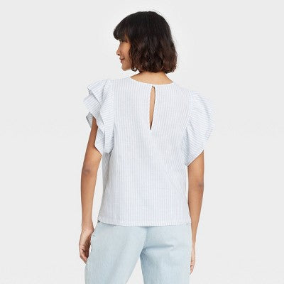 Women's Ruffle Short Sleeve Linen Top
