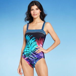 Women's Straight Neck Over the Shoulder One Piece Swimsuit