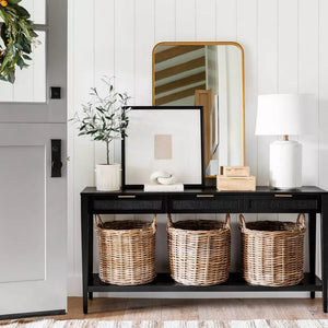 East Bluff Woven Drawer Console Table Black