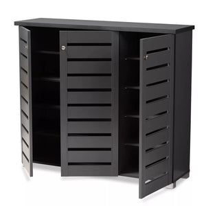 3 Door Adalwin Wooden Entryway Shoe Storage Cabinet Gray - Baxton Studio MRM811