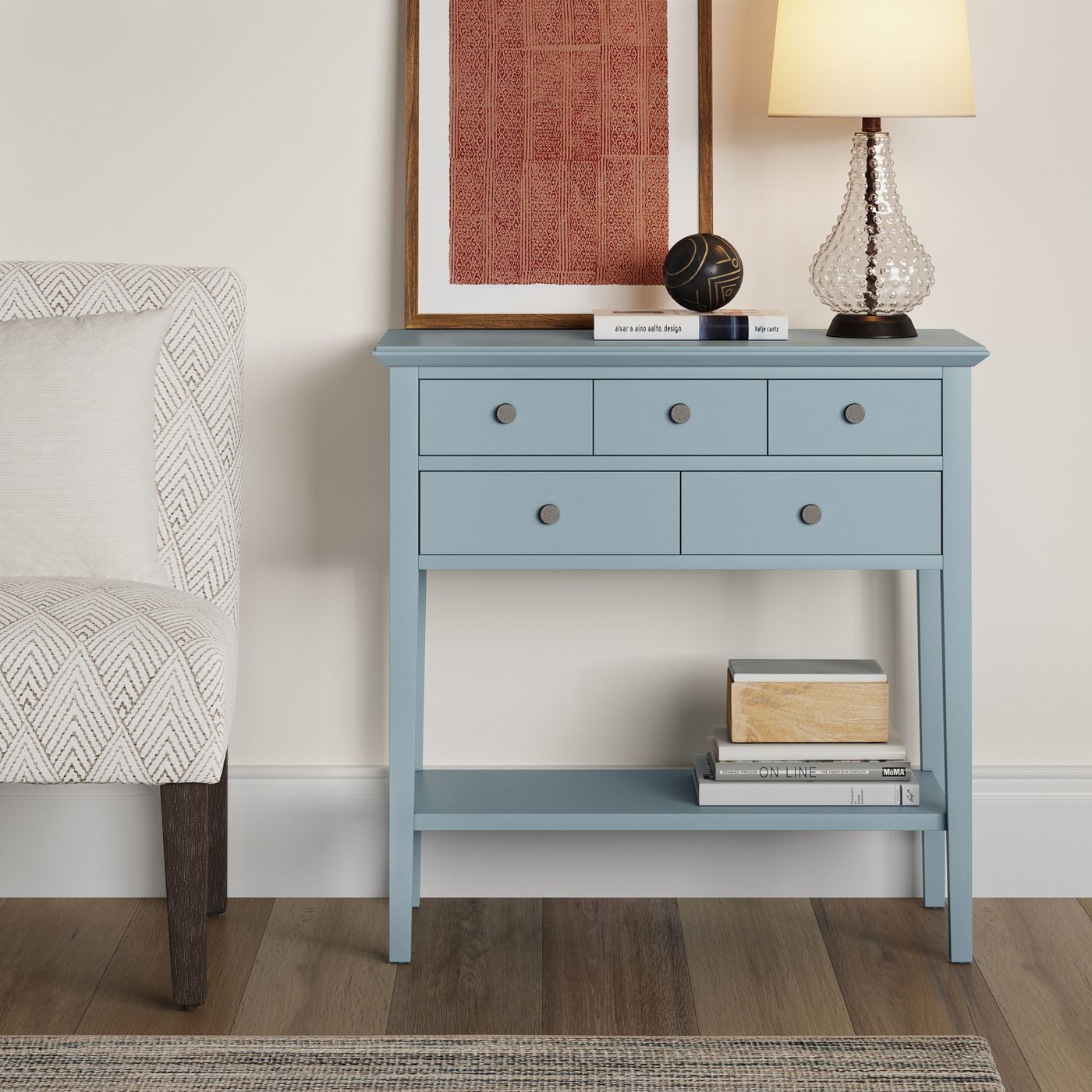 5 Drawer Console Table Acoustic Aqua 7329