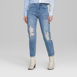 Women's High Rise Distressed Mom Jeans