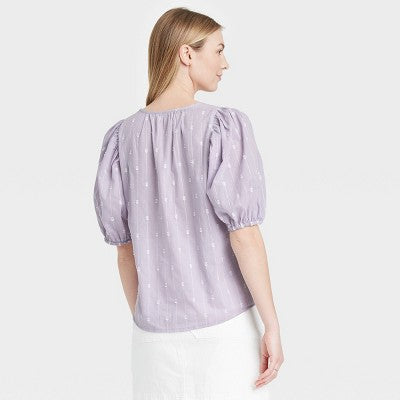 Women's Puff Elbow Sleeve Button-Down Blouse