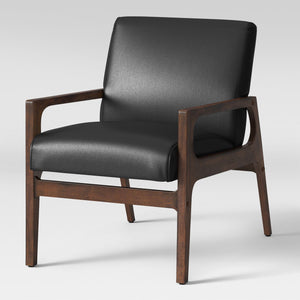 Peoria Wood Arm Chair Black Faux Leather 2004