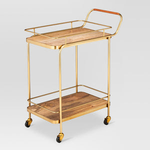 Metal, Wood, and Leather Bar Cart - Gold 7326