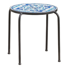 Load image into Gallery viewer, Blue &amp; White Ceramic Mosaic Accent Table #9632
