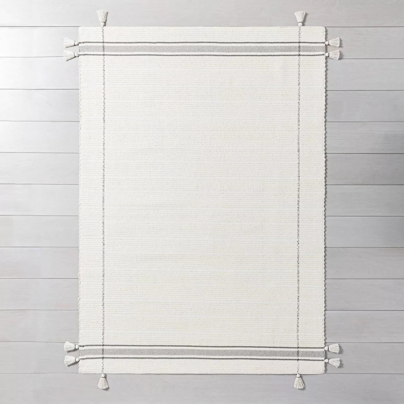 Simple Border Stripe with Corner Tassel Rug White/Gray - Hearth & Hand™ with Magnolia 4174RR