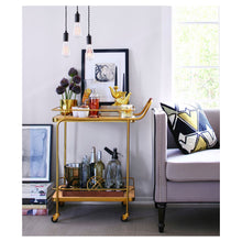 Load image into Gallery viewer, Metal, Wood, and Leather Bar Cart - Gold 7326
