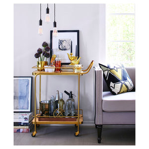 Metal, Wood, and Leather Bar Cart - Gold 7326