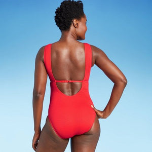 Women's Textured High Neck High Coverage One Piece Swimsuit