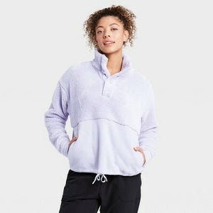 Women's Snap Front Cozy Sherpa Pullover Sweatshirt
