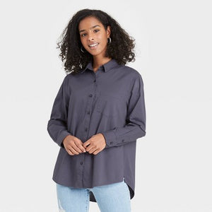 Women's Plus Size Long Sleeve Button-Down Shirt