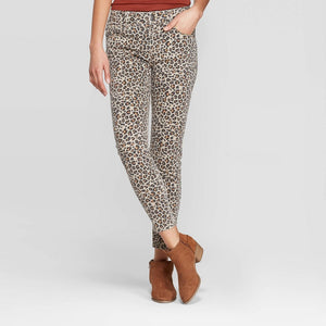 Women's Leopard Print Mid-Rise Skinny Pants