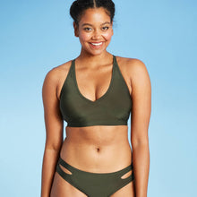 Load image into Gallery viewer, Women&#39;s V-Neck Racerback Bikini Top  Olive Green TGT1009

