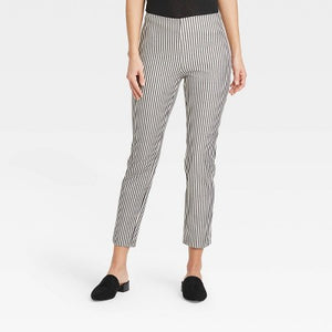 Women's Striped High-Rise Skinny Ankle Pants