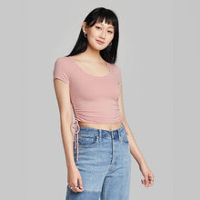 Load image into Gallery viewer, Women's Short Sleeve Scoop Neck Side Cinched Baby T-Shirt
