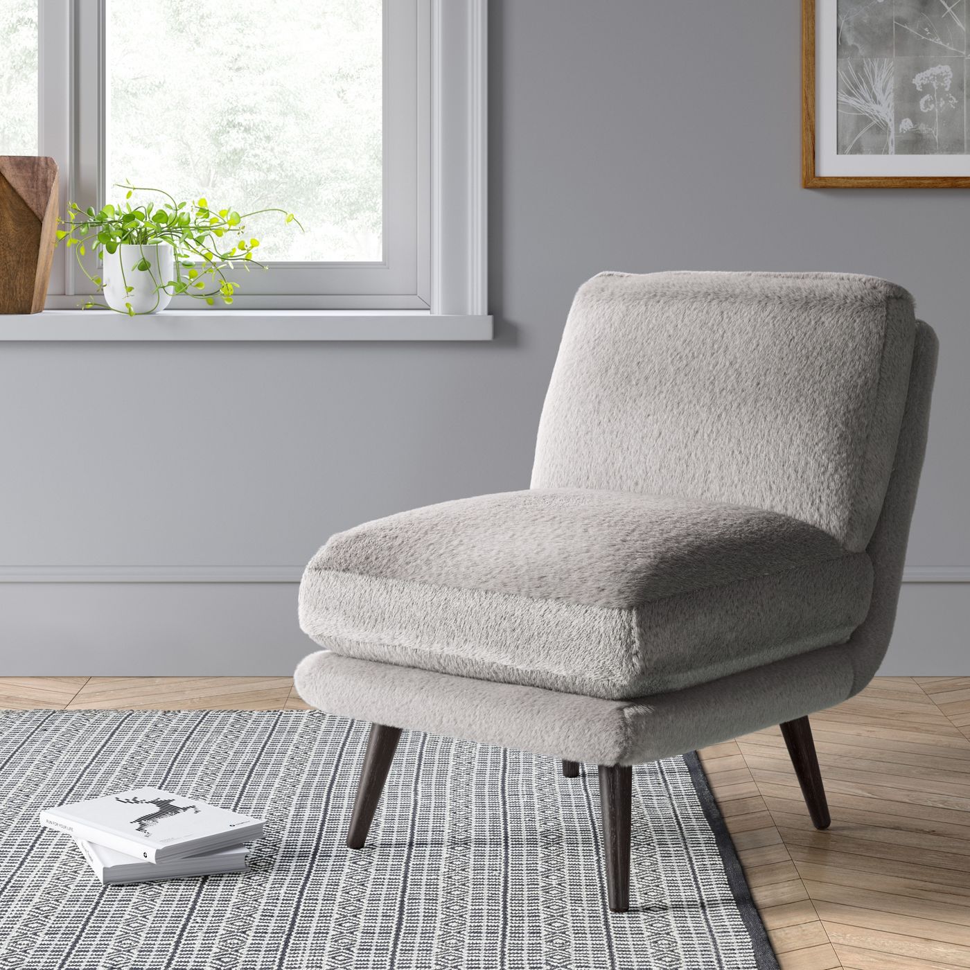 Harper Faux Fur Slipper Chair Gray 7367