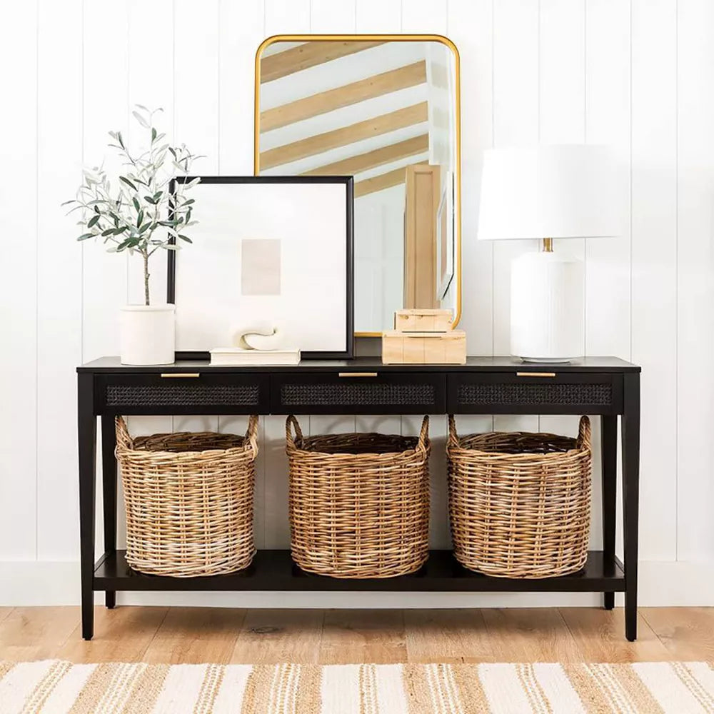 East Bluff Woven Drawer Console Table Black