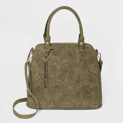 Zip Closure Woven Detail Convertible Satchel Handbag