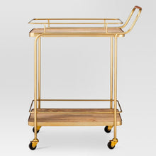 Load image into Gallery viewer, Metal, Wood, and Leather Bar Cart - Gold 7326
