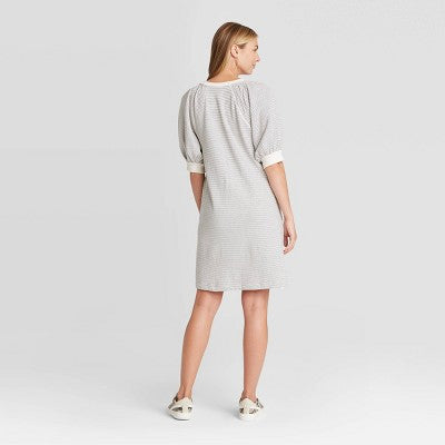 Women's Striped Puff Short Sleeve Tshirt Dress