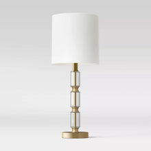 Load image into Gallery viewer, Glass Stacked Cylinder with Brass Detail Table Lamp Clear - Threshold™ 2512AH
