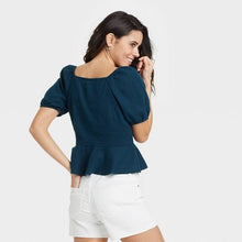 Load image into Gallery viewer, Women's Puff Short Sleeve Peplum Blouse
