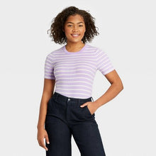 Load image into Gallery viewer, Women's Striped Short Sleeve Ribbed T-Shirt
