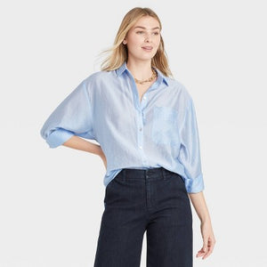 Women's Long Sleeve Button-Down Boyfriend Shirt