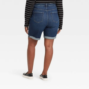 Women's Plus Size Roll Cuff Destructed Bermuda Jean Shorts