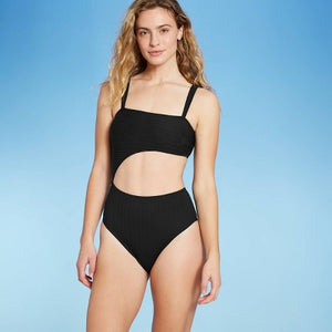 Women's Ribbed Cut One Piece Swimsuit
