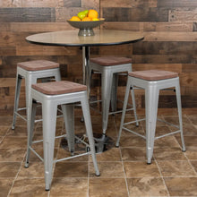 Load image into Gallery viewer, Flash Furniture 24&quot; High Metal Counter-Height, Indoor Bar Stool with Wood Seat - Stackable Set of 4
