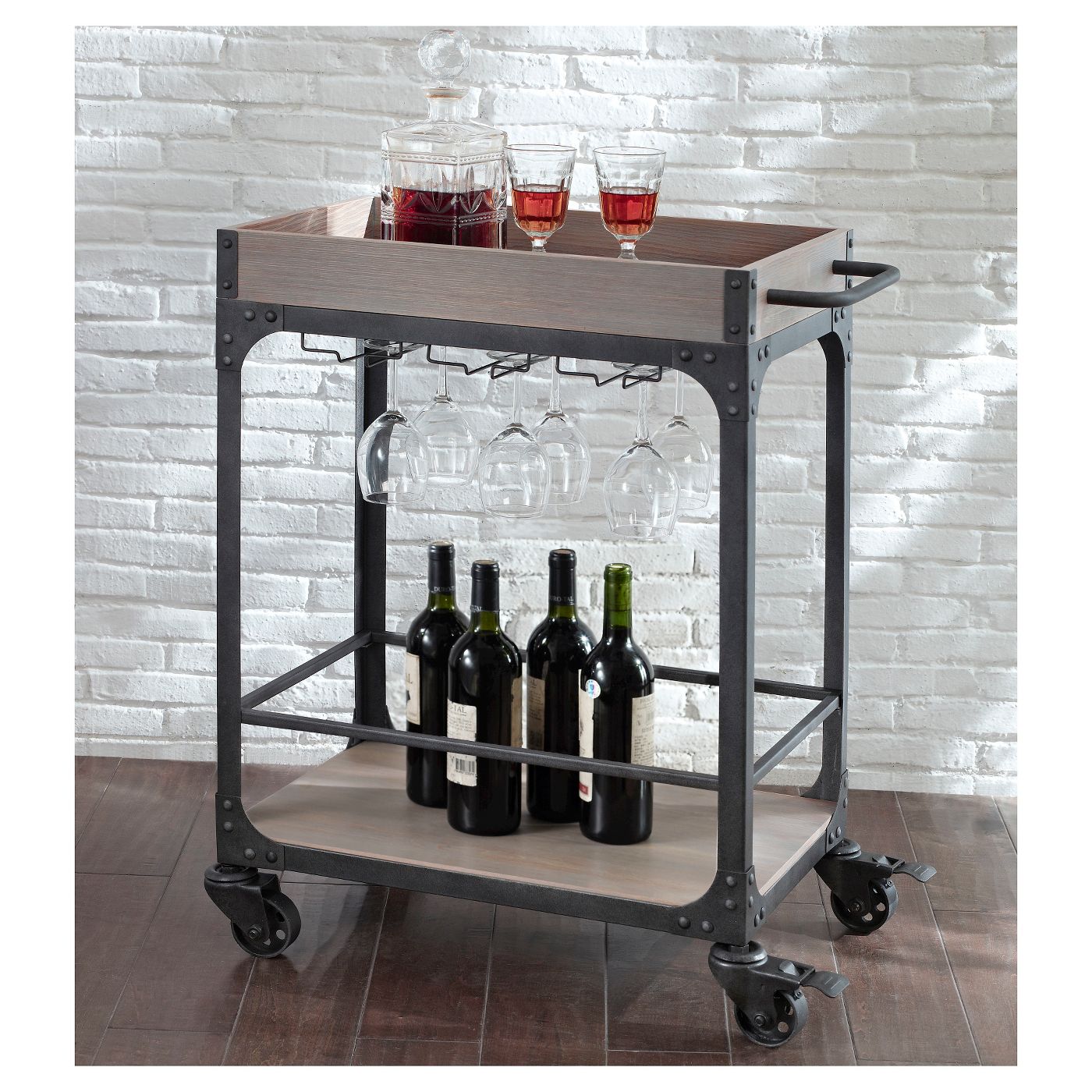 Franklin Bar Cart and Wine Rack Weathered Gray 2044