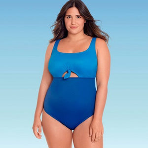 Women's Slimming Control Colorblock Cut Out One Piece Swimsuit
