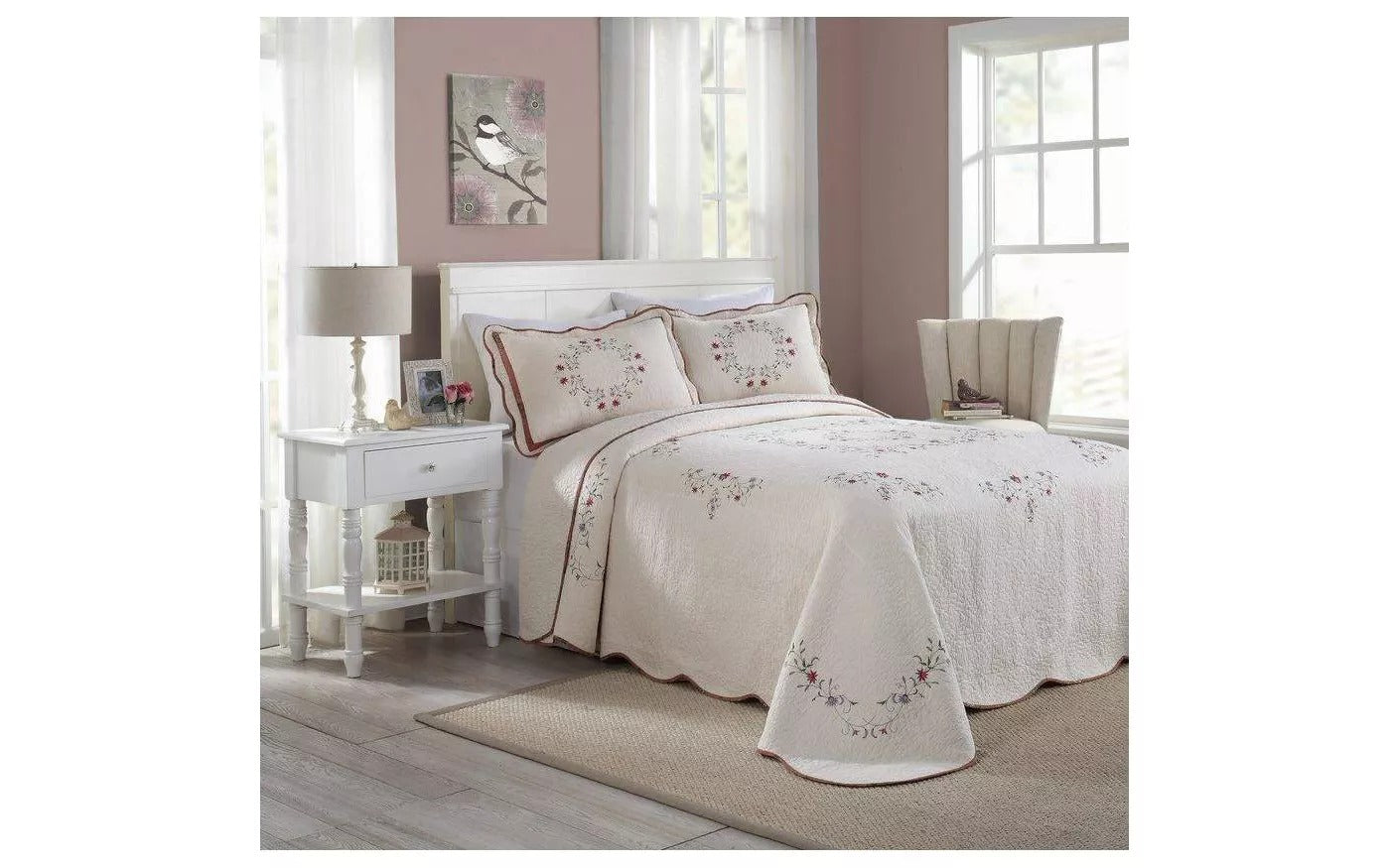 Modern Heirloom Angela Bedspread QUEEN Ivory/Pink 2923AH