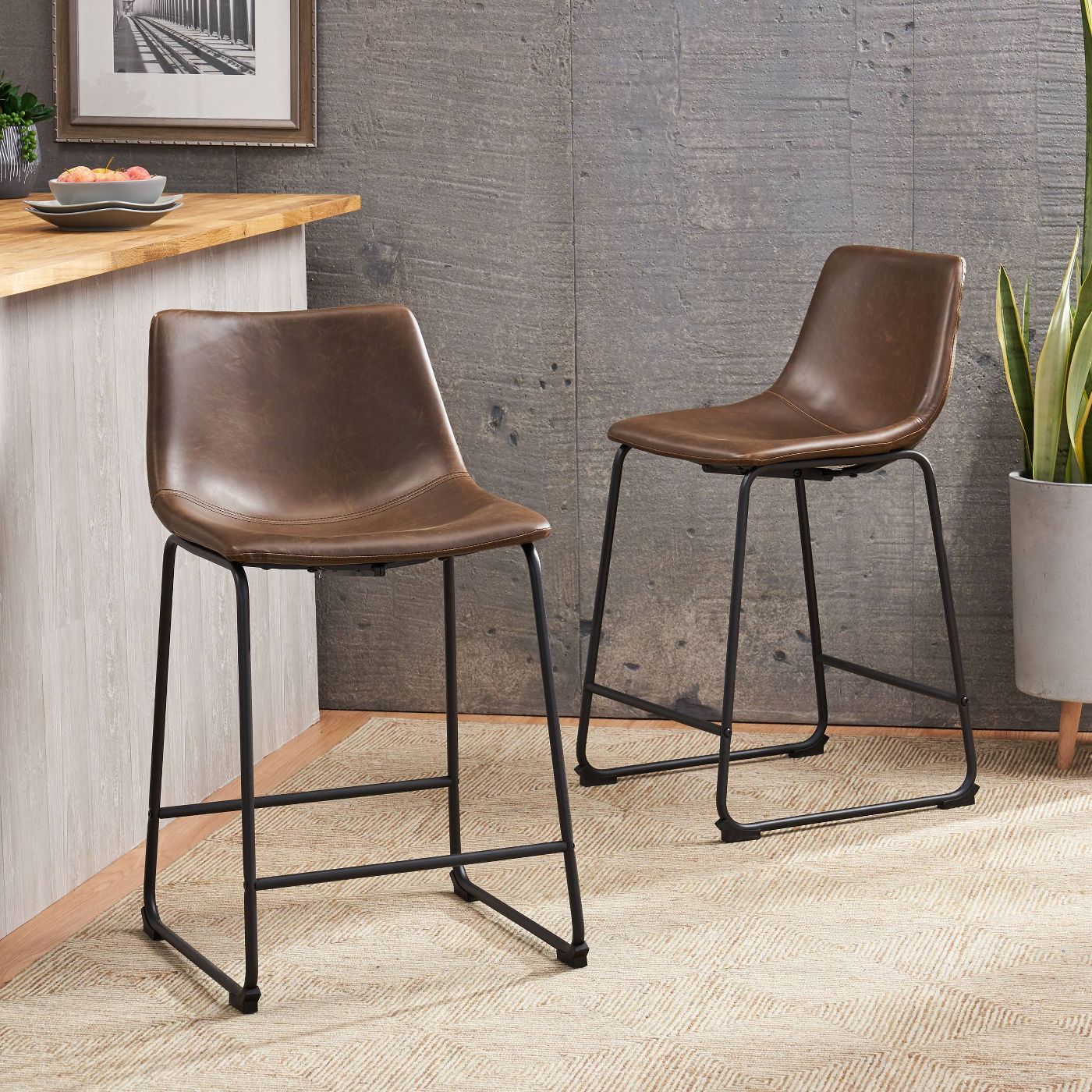 Set of 2 Cedric Counter Stool Vintage Brown 7335