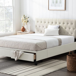 Cream Galey Tufted Upholstered Low Profile Storage Platform Bed full