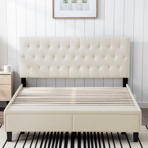 Cream Galey Tufted Upholstered Low Profile Storage Platform Bed full