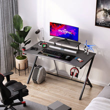 Load image into Gallery viewer, 37.6&quot; H x 44.8&quot; W x 23.6&quot; D Gaming Desk 39in With Monitor Shelf, Carbon Fiber Gaming Table Home Office Desk With Cup Holder And Headphone Hook, Gamer Workstation Black
