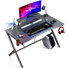 Load image into Gallery viewer, 37.6&quot; H x 44.8&quot; W x 23.6&quot; D Gaming Desk 39in With Monitor Shelf, Carbon Fiber Gaming Table Home Office Desk With Cup Holder And Headphone Hook, Gamer Workstation Black
