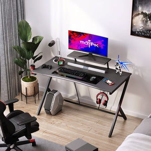 37.6" H x 44.8" W x 23.6" D Gaming Desk 39in With Monitor Shelf, Carbon Fiber Gaming Table Home Office Desk With Cup Holder And Headphone Hook, Gamer Workstation Black