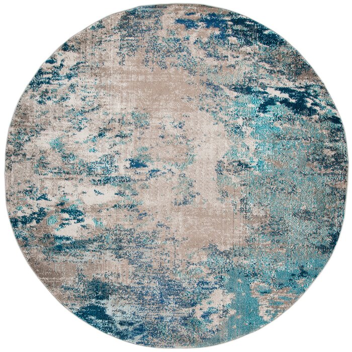 Gammage Abstract Area Rug in Blue/Gray, Round 5'